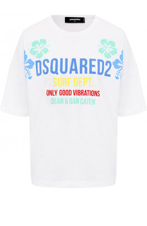 Хлопковая футболка свободного кроя с контрастной надписью Dsquared2
