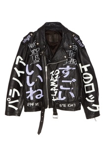 Черная куртка из кожи с иероглифами In Hype