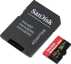 Карта памяти microSDHC UHS-I U3 SANDISK Extreme 32 ГБ, 100 МБ/с, Class 10, SDSQXCG-032G-GN6MA, 1 шт., переходник SD