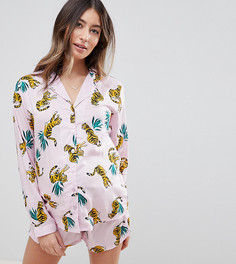 Пижамный комплект с шортами из 100% модала с принтом тигров ASOS DESIGN Maternity - Розовый
