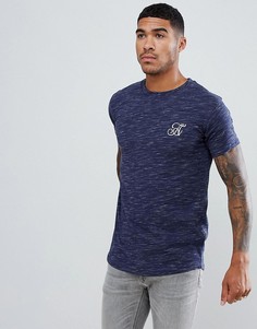 Обтягивающая меланжевая футболка с закругленным краем Ascend - Темно-синий