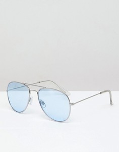 Солнцезащитные очки-авиаторы с серебристой оправой и синими стеклами Pull&Bear - Серебряный Pull&;Bear