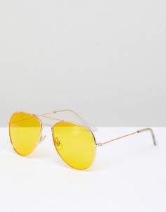 Солнцезащитные очки-авиаторы с оправой медного цвета и желтыми стеклами Pull&Bear - Медный Pull&;Bear