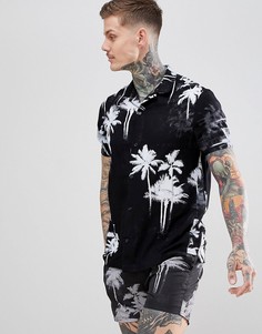 Рубашка из вискозы с пальмовым принтом, короткими рукавами и отложным воротником Religion - Черный