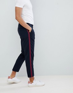 Темно-синие суженные книзу строгие брюки с полосками по бокам ASOS DESIGN - Темно-синий
