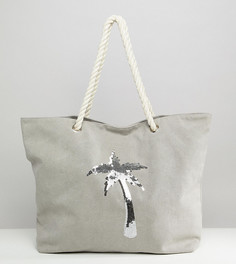 Выбеленная серая пляжная сумка с пальмой из пайеток South Beach - Серый