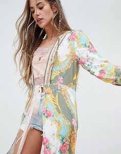 Длинное кимоно с платочным принтом и завязкой на талии Aratta - Мульти