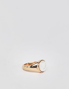 Chained & Able gold signet ring with white stone - Золотой