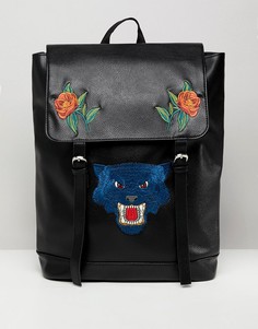 Черный рюкзак из искусственной кожи с вышивкой цветка и тигра ASOS DESIGN - Черный