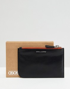 Черный кожаный бумажник с контрастной оранжевой отделкой ASOS DESIGN - Черный