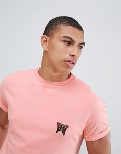 Коралловая футболка с вышивкой бабочки New Look - Розовый