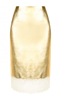 Кожаная юбка-карандаш с кружевной отделкой CALVIN KLEIN 205W39NYC