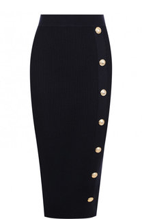 Шерстяная юбка-миди с декоративными пуговицами Balmain