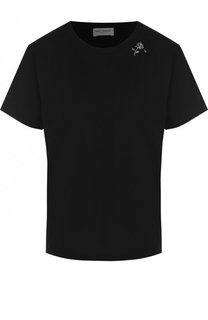 Однотонная хлопковая футболка с круглым вырезом Saint Laurent