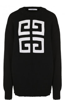 Удлиненный хлопковый пуловер с контрастной вышивкой Givenchy