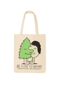 Бежевая сумка из хлопка с принтом Q-Tees Of California/ Print Jeremyville