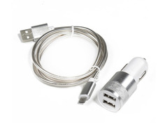 Зарядное устройство СИМА-ЛЕНД 2xUSB Silver + кабель microUSB 3138778