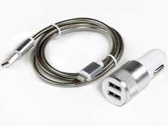 Зарядное устройство СИМА-ЛЕНД 2xUSB Silver + кабель 8pin Lightning 3138774
