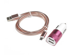 Зарядное устройство СИМА-ЛЕНД 2xUSB Pink + кабель microUSB 3138781