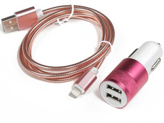 Зарядное устройство СИМА-ЛЕНД 2xUSB Pink + кабель 8pin Lightning 3138777