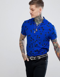 Рубашка из вискозы с короткими рукавами и отложным воротником Religion - Синий