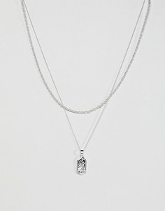 Chained & Able micro tag layer pendant necklace with rope chain in silver - Серебряный
