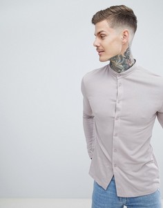 Обтягивающая трикотажная рубашка с воротником на пуговице boohooMAN - Коричневый