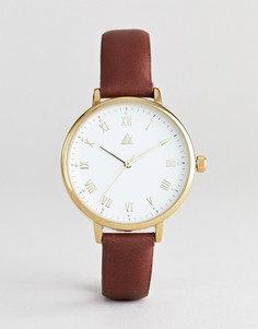Часы с золотистым корпусом и светло-коричневым кожаным ремешком ASOS DESIGN - Рыжий