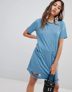 Состаренное платье-футболка с карманом Missguided - Синий