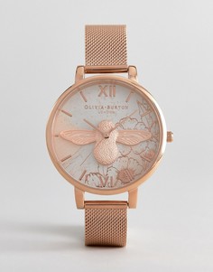 Часы цвета розового золота с сетчатым браслетом и абстрактным цветочным принтом Olivia Burton OB16VM26 - Золотой