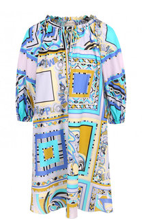 Хлопковое мини-платье свободного кроя с принтом Emilio Pucci