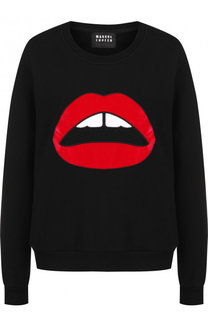 Хлопковый пуловер с круглый вырезом и принтом Markus Lupfer