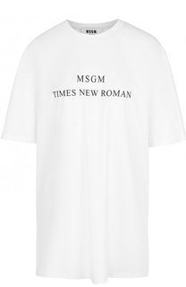 Хлопковая футболка с круглым вырезом и логотипом бренда MSGM