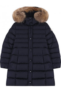 Пуховое пальто с меховой отделкой на капюшоне Moncler Enfant