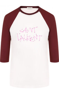 Хлопковая футболка с круглым вырезом и логотипом бренда Saint Laurent