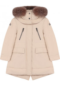 Парка на молнии с капюшоном и меховой отделкой Moncler Enfant