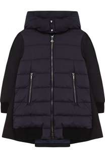 Пуховое пальто с текстильной спинкой и капюшоном Moncler Enfant