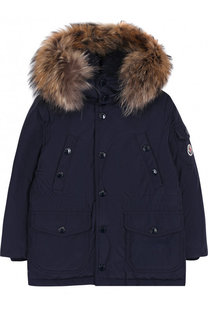 Парка на молнии с капюшоном и меховой отделкой Moncler Enfant