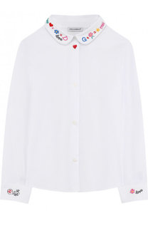 Хлопковая блуза с контрастной вышивкой Dolce & Gabbana