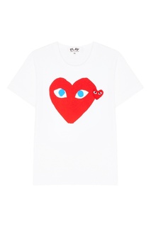 Белая футболка с красными сердцами Comme Des Garcons Play