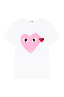 Белая футболка с розовым сердцем Comme Des Garcons Play