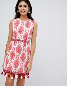 Rare London embroidered trim printed shift dress - Оранжевый