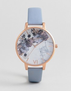 Часы с голубым кожаным ремешком и цветочным принтом Olivia Burton OB16MF10 - Синий