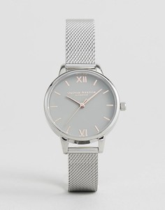 Серебристые часы с сетчатым браслетом и серым циферблатом Olivia Burton OB16MD95 - Серебряный