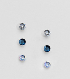 3 пары серебряных сережек-гвоздиков с кристаллами Swarovski от Accessorize - Синий