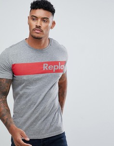 Серая футболка с полосой и логотипом Replay - Серый