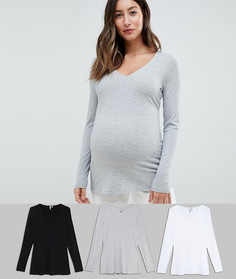 Комплект из 3 лонгсливов с V-образным вырезом ASOS DESIGN Maternity - Скидка 10 - Мульти