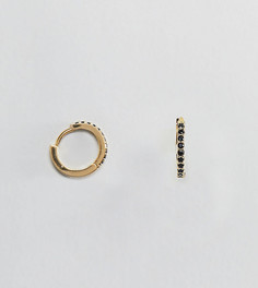 Позолоченные серьги-кольца с черными кристаллами Orelia - Золотой