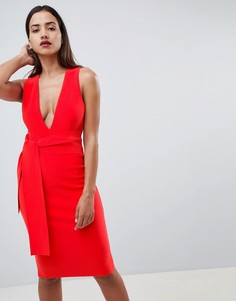 Облегающее платье миди с глубоким вырезом Bec & Bridge - Красный