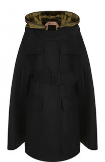 Однотонное пальто из смеси шерсти и кашемира с поясом No. 21